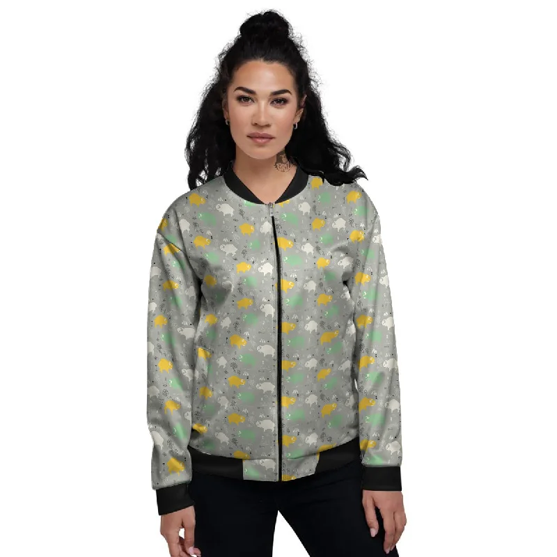 Aztec Bison Print Pattern Women's Bomber Jacket