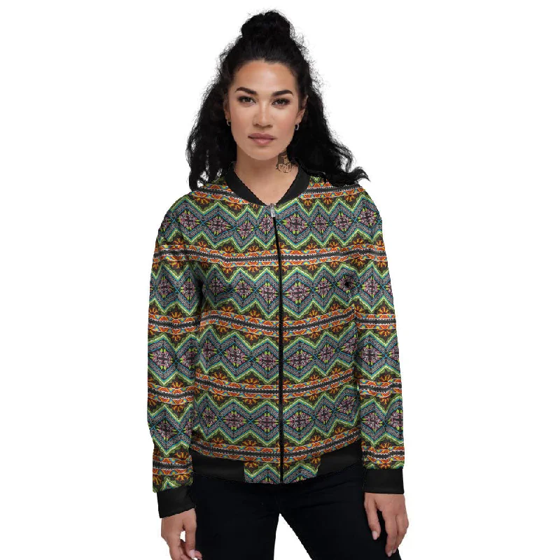 Aztec Boho Tribal Print Pattern Women's Bomber Jacket