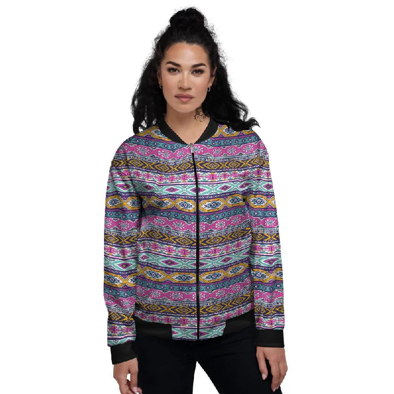 Aztec Bright Colors Print Pattern Women's Bomber Jacket