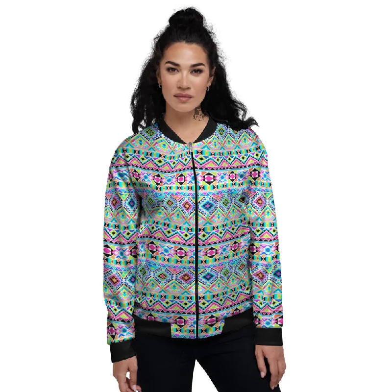 Aztec Colorful Print Pattern Women's Bomber Jacket