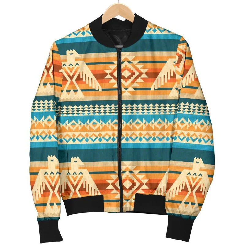 Aztec Eagle Print Pattern Women Casual Bomber Jacket