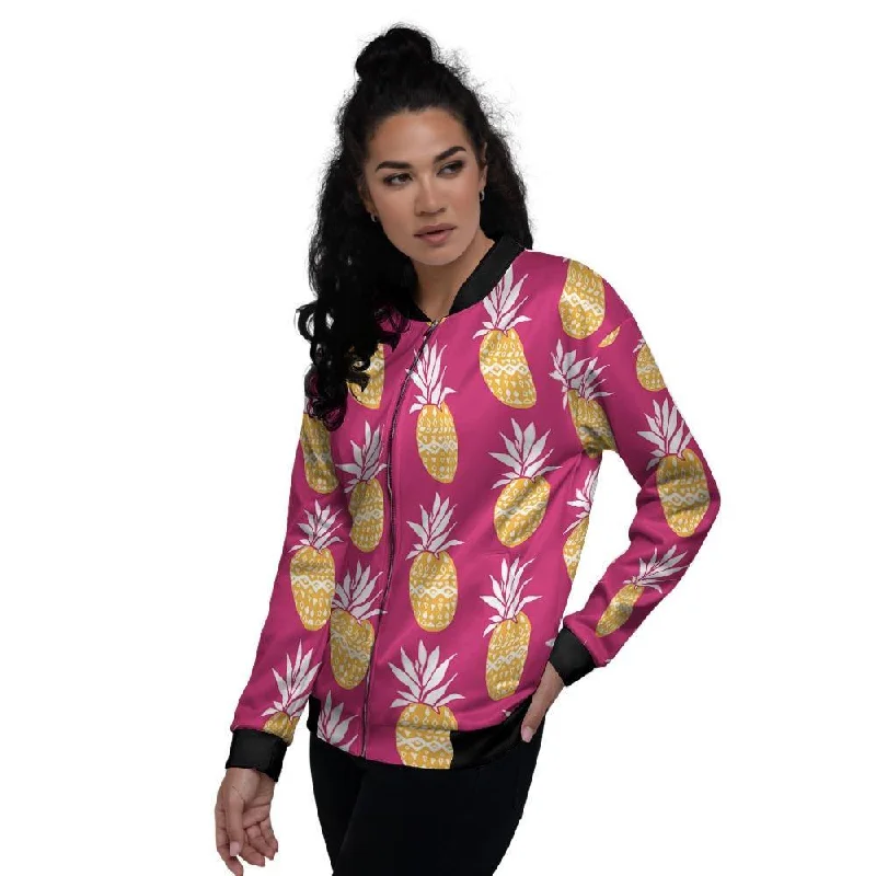 Aztec Hawaiian Pineapple Print Women's Bomber Jacket