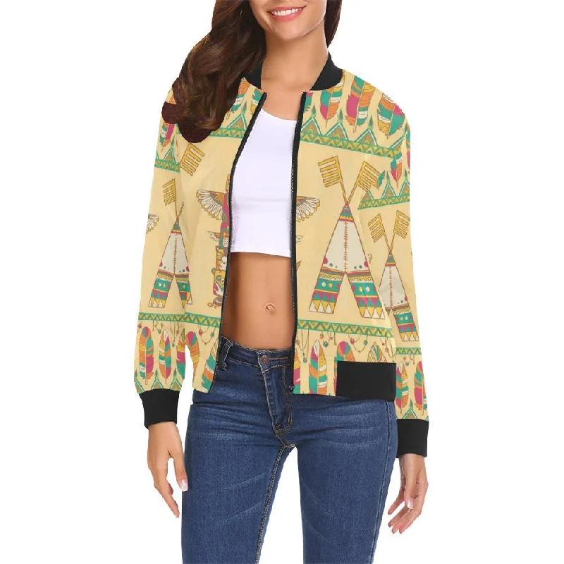 Aztec Indians Navajo Tribal Native American Print Women Casual Bomber Jacket