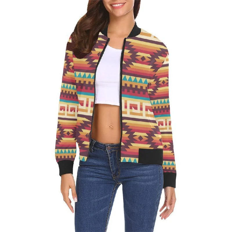 Aztec Native American Tribal Navajo Indians Print Women Casual Bomber Jacket