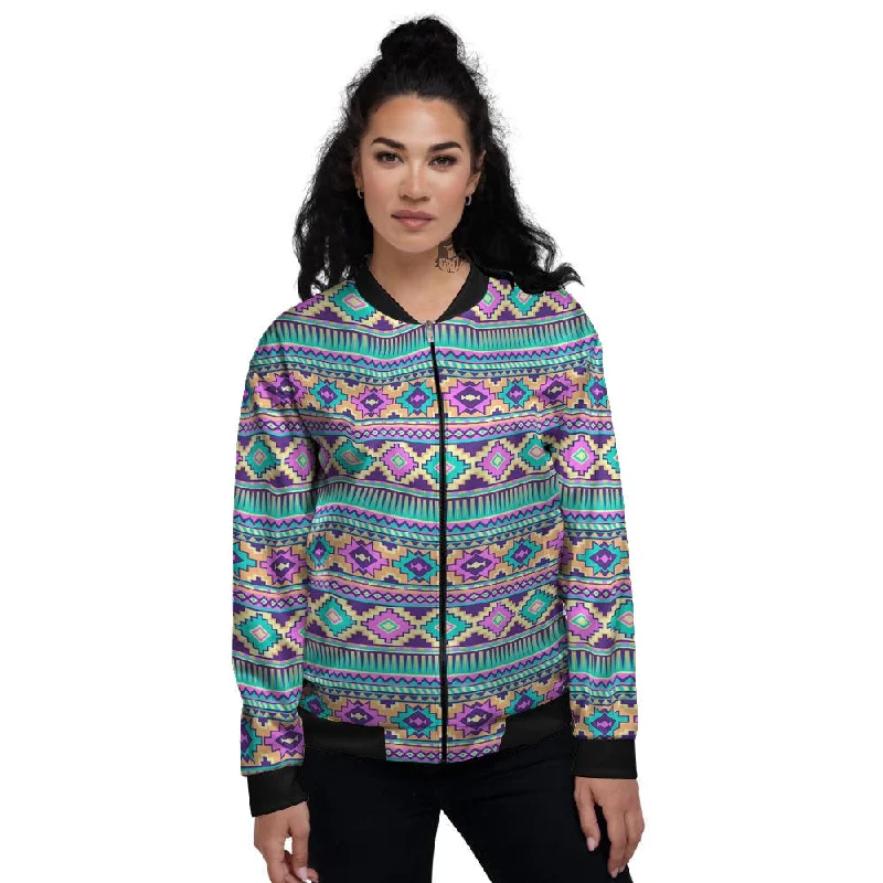 Aztec Neon Native Print Pattern Women's Bomber Jacket