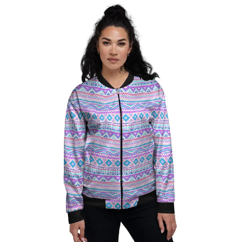 Aztec Pink And Pastel Print Pattern Women's Bomber Jacket