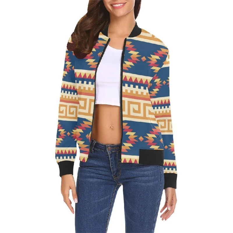 Aztec Tribal Indians Navajo Native American Print Women Casual Bomber Jacket