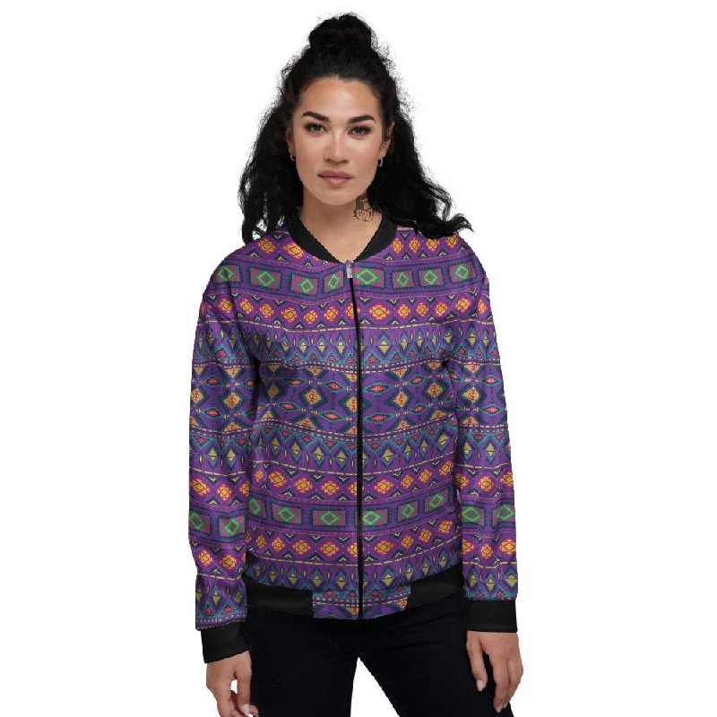 Aztec Trippy Neon Ethnic Print Women's Bomber Jacket