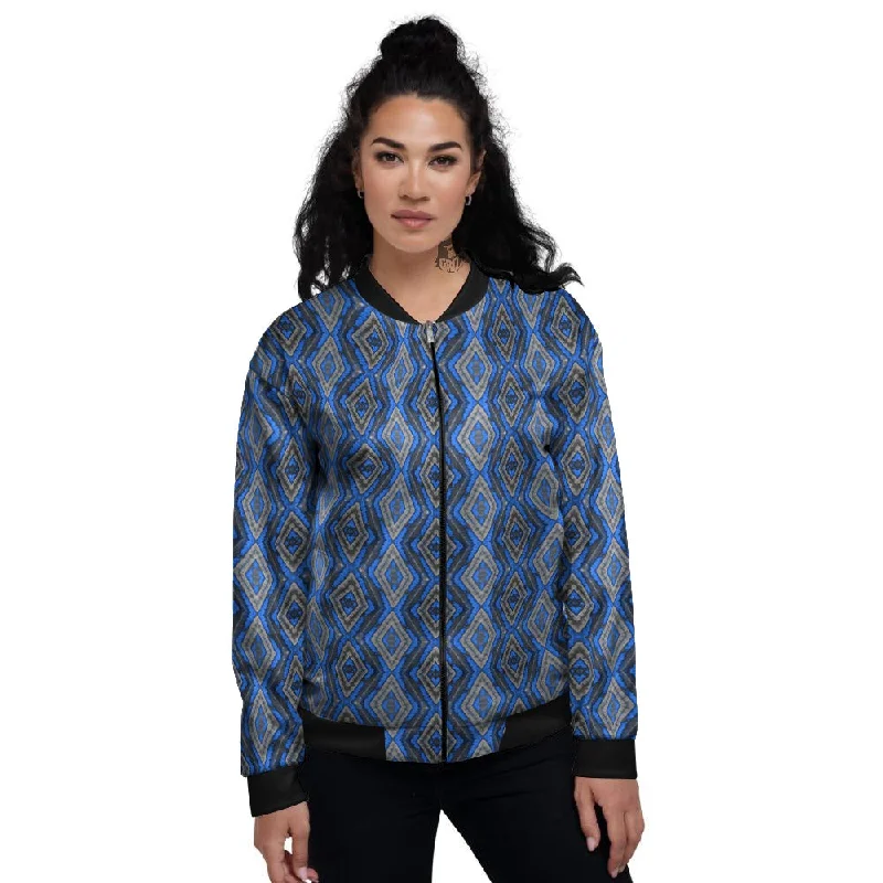 Aztec Trippy Turquoise Ethnic Print Pattern Women's Bomber Jacket