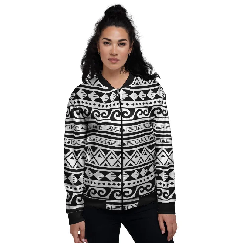 Aztec White And Black Print Pattern Women's Bomber Jacket