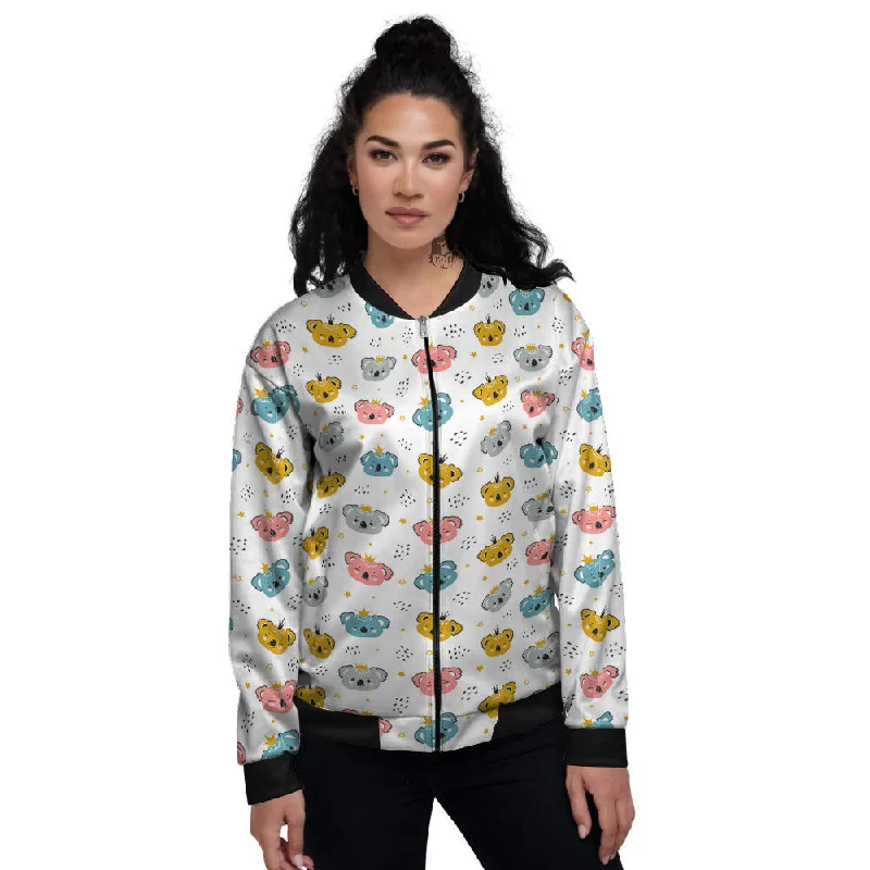 Baby Bear Colorful Cartoon Print Pattern Women's Bomber Jacket