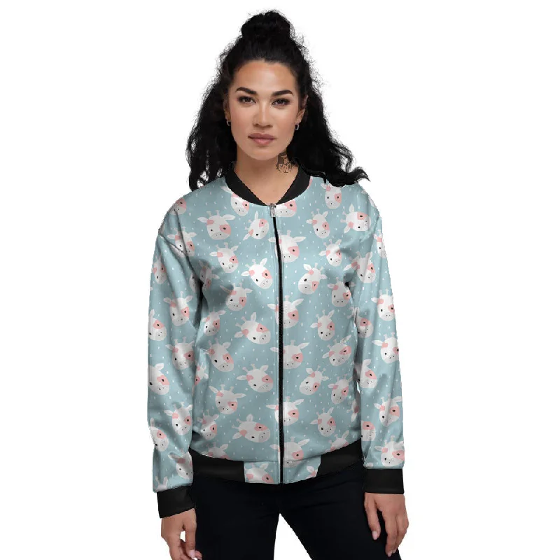 Baby Cow Cartoon Cute Print Pattern Women's Bomber Jacket