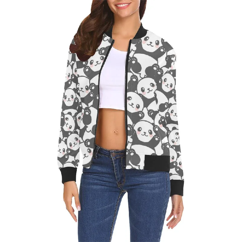 Baby Panda Pattern Print Women Casual Bomber Jacket