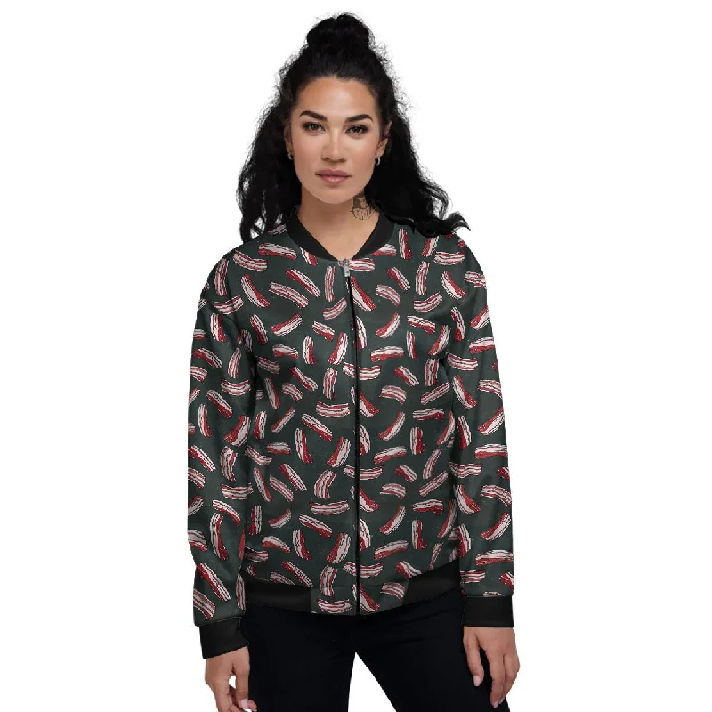 Bacon Black Print Pattern Women's Bomber Jacket