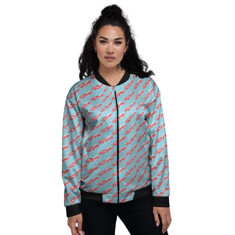 Bacon Blue Print Pattern Women's Bomber Jacket