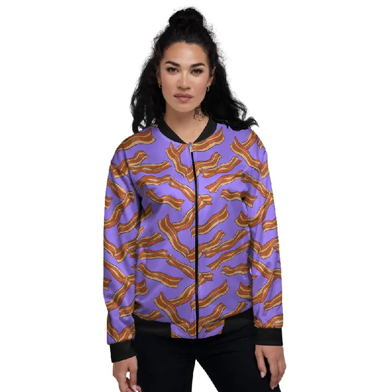 Bacon Purple Print Pattern Women's Bomber Jacket