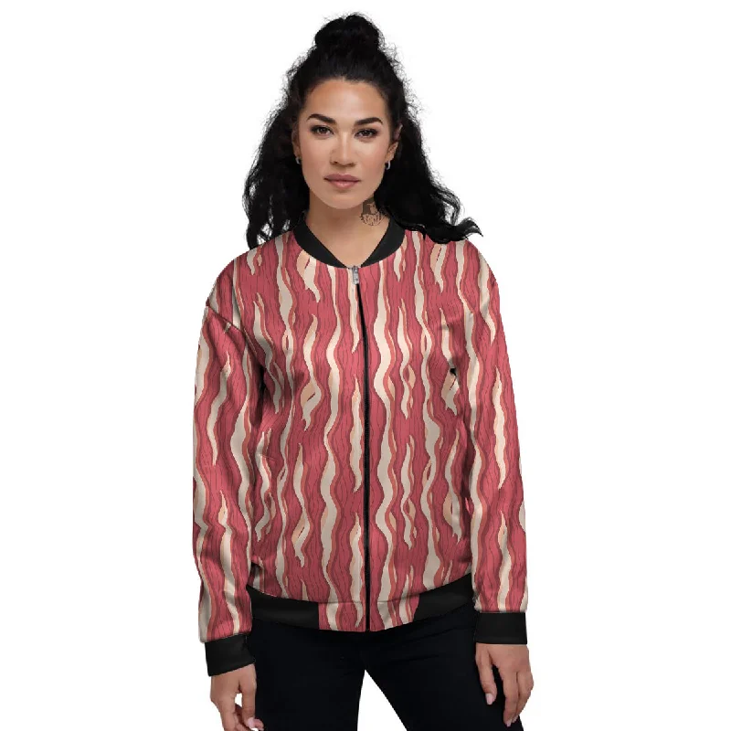 Bacon Texture Print Pattern Women's Bomber Jacket