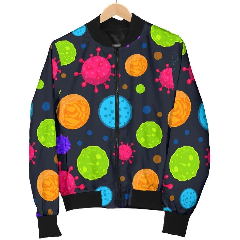 Bacteria Virus Pattern Print Women Casual Bomber Jacket