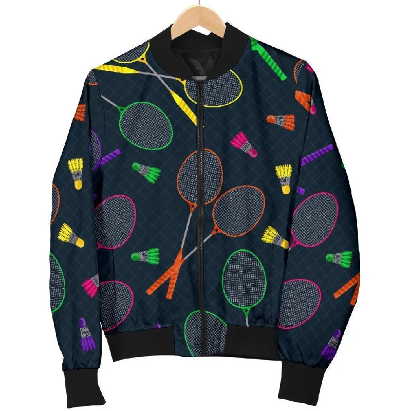 Badminton Colorful Pattern Print Women Casual Bomber Jacket