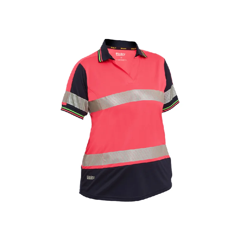 Bisley Womens Taped Two Tone Hi Vis V-Neck Short Sleeve Polo BKL1225T