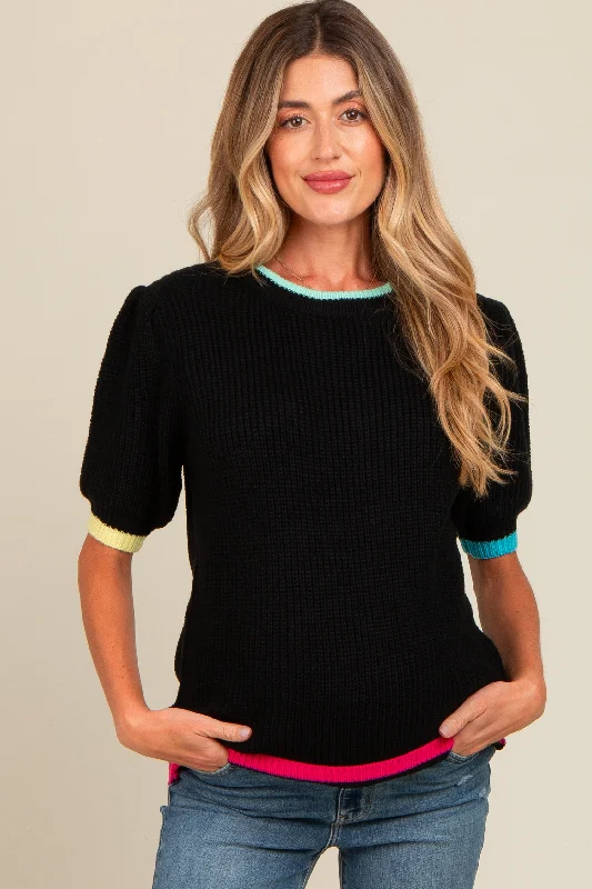 Black Contrast Band Maternity Sweater