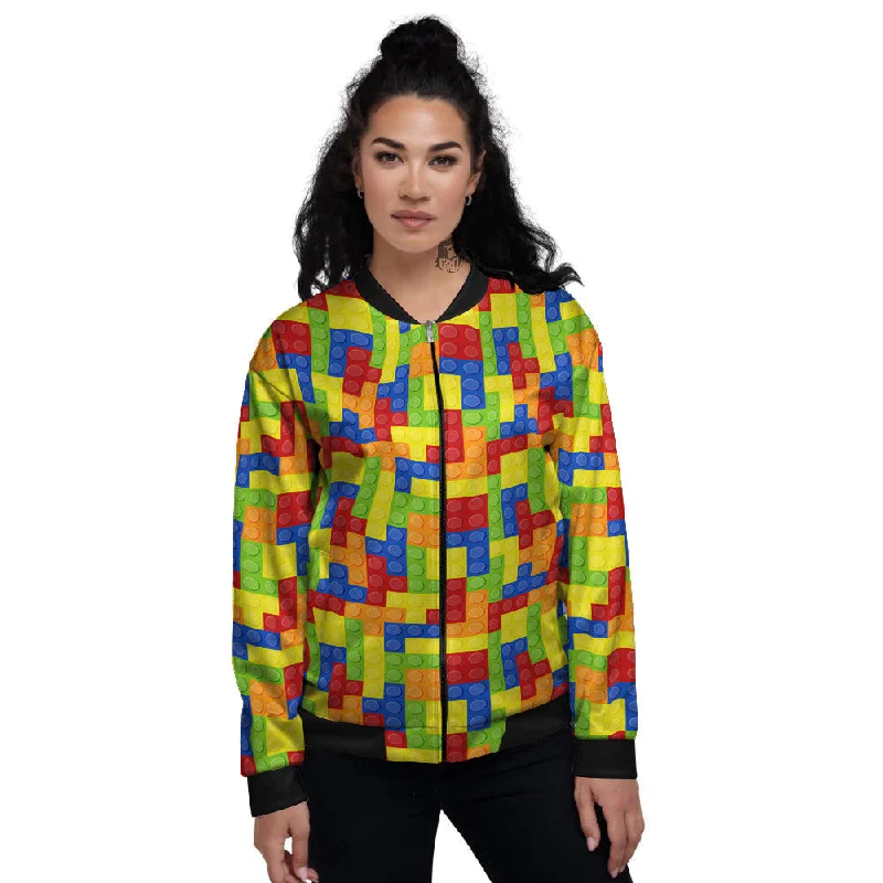 Building Blocks Colorful Print Pattern Women's Bomber Jacket