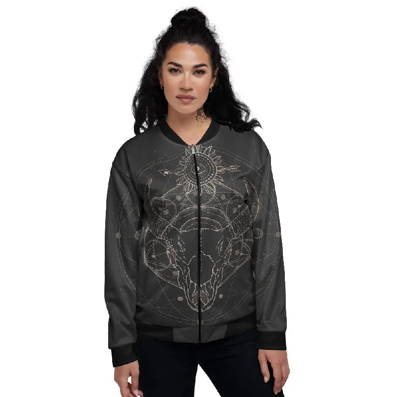 Bull Skull Geometric Print Women's Bomber Jacket