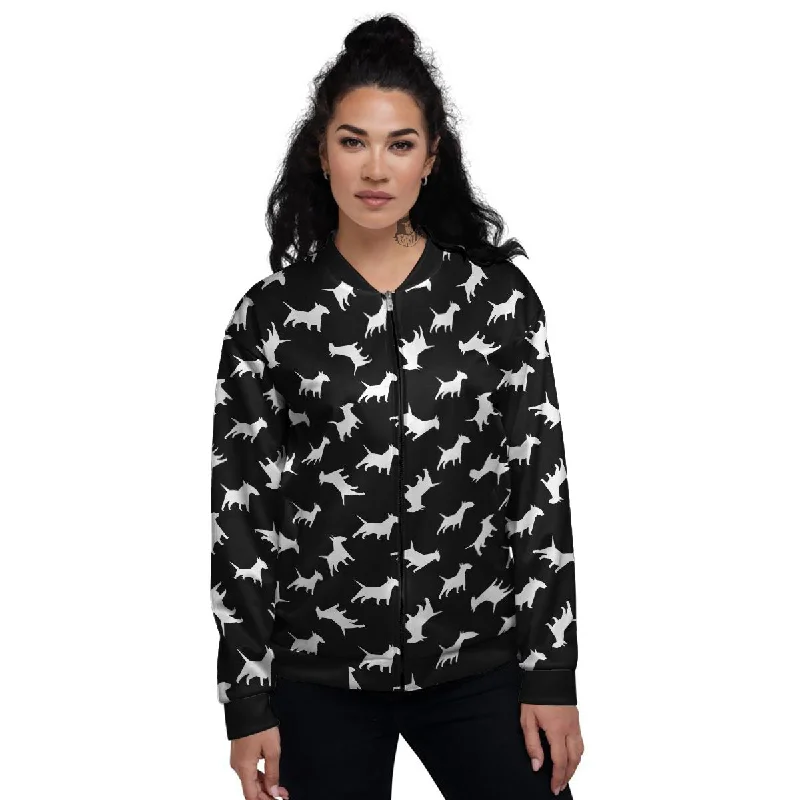 Bull Terrier Black Print Pattern Women's Bomber Jacket