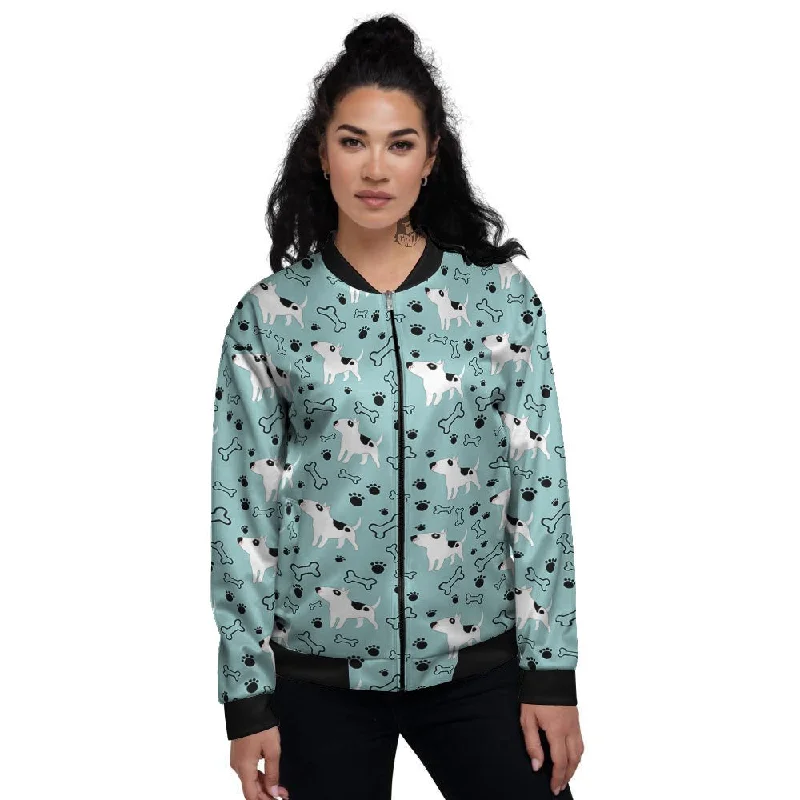 Bull Terrier Laurel Green Print Pattern Women's Bomber Jacket