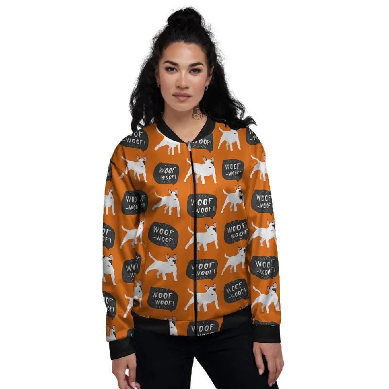 Bull Terrier Orange Print Pattern Women's Bomber Jacket