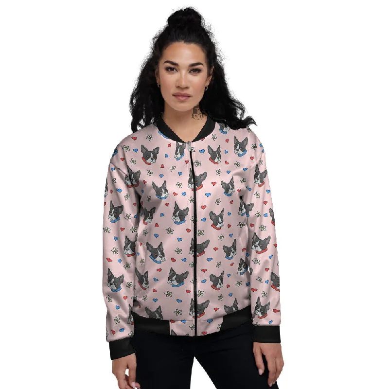 Bull Terrier Pink Print Pattern Women's Bomber Jacket