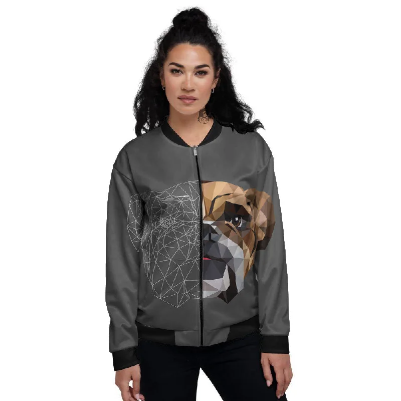 Bulldog Geometric English Print Women's Bomber Jacket