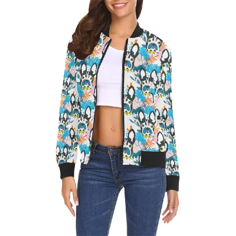 Bulldog Paint Pattern Print Women Casual Bomber Jacket