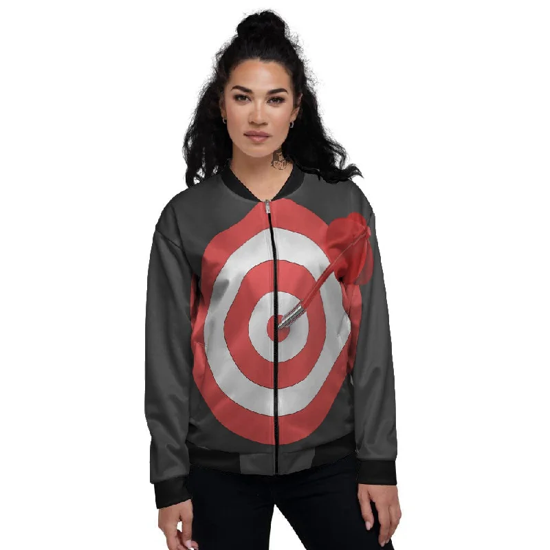 Bullseye Target White And Red Print Women's Bomber Jacket