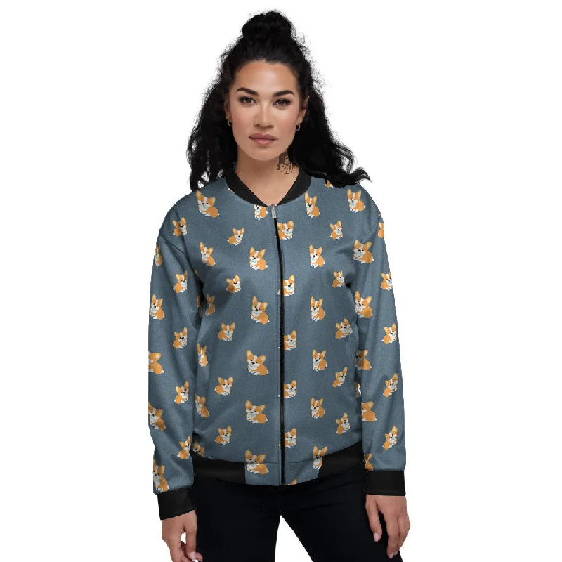 Bunny Corgi Print Pattern Women's Bomber Jacket