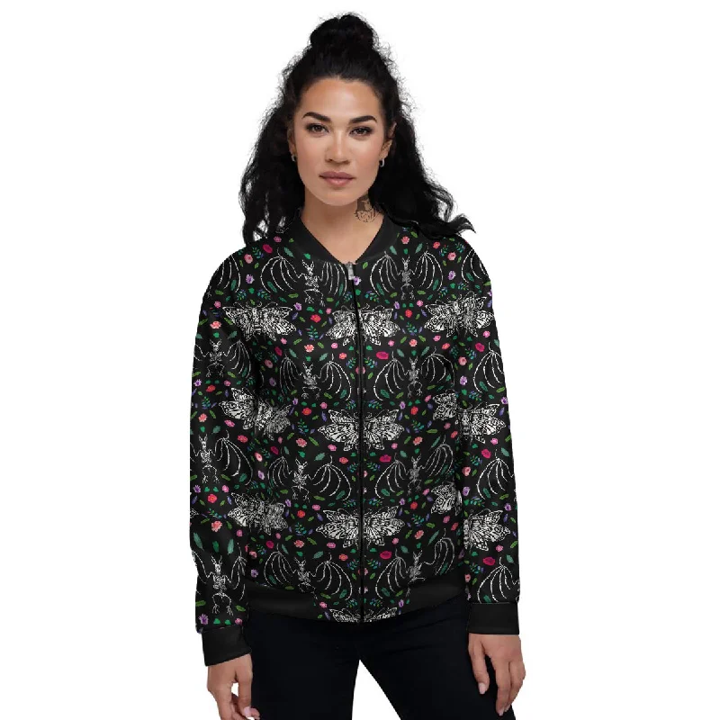 Butterflies And Skeletons of Bats Print Pattern Women's Bomber Jacket