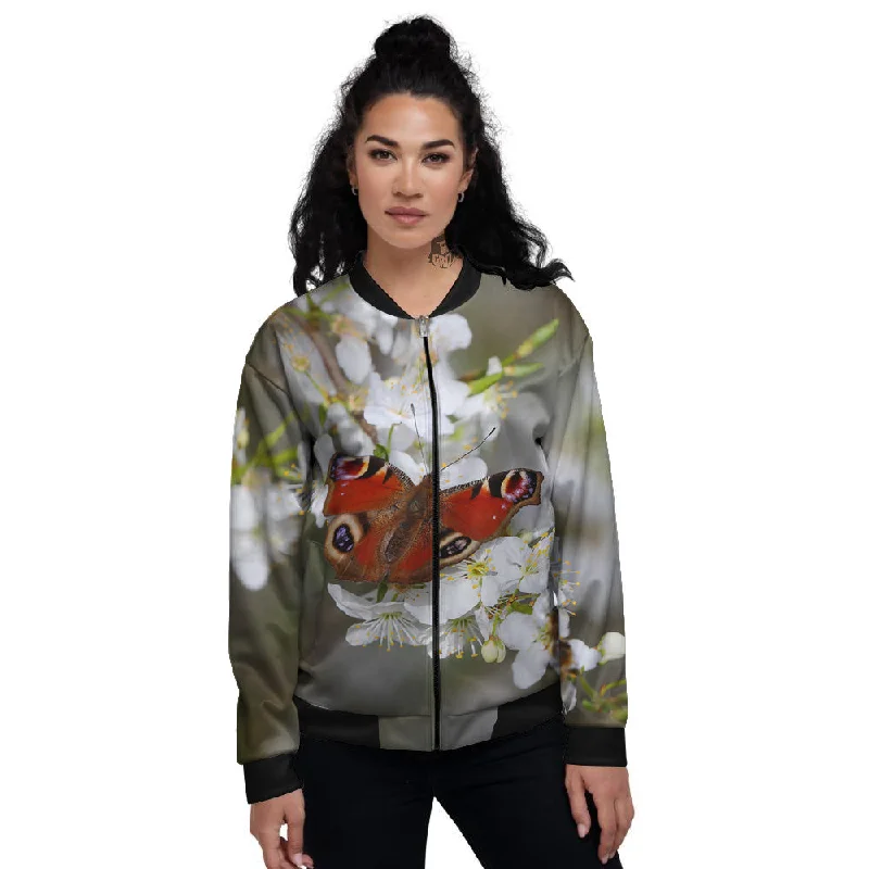 Butterfly Blossom Flower Print Women's Bomber Jacket