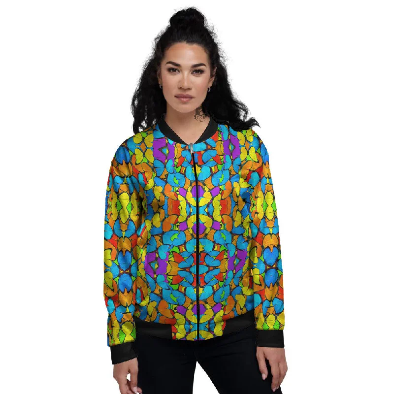 Butterfly Colorful Print Pattern Women's Bomber Jacket