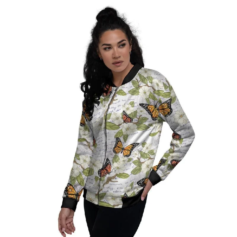 Butterfly Floral Print Women's Bomber Jacket