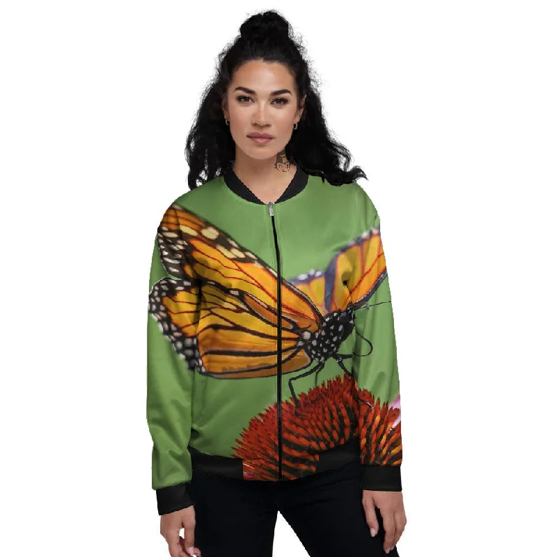 Butterfly Monarch Orange Print Women's Bomber Jacket