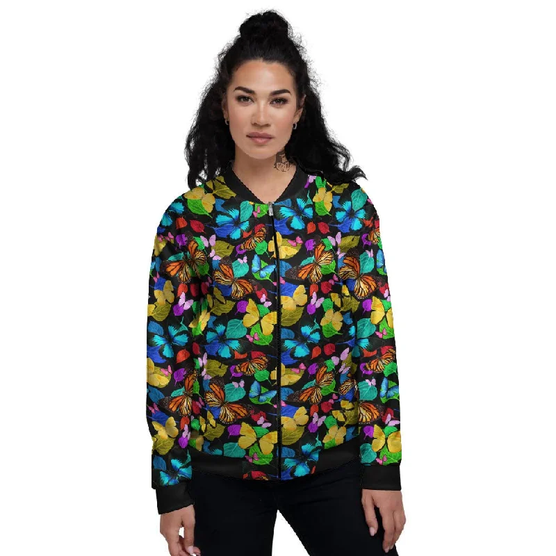 Butterfly Rainbow Print Pattern Women's Bomber Jacket