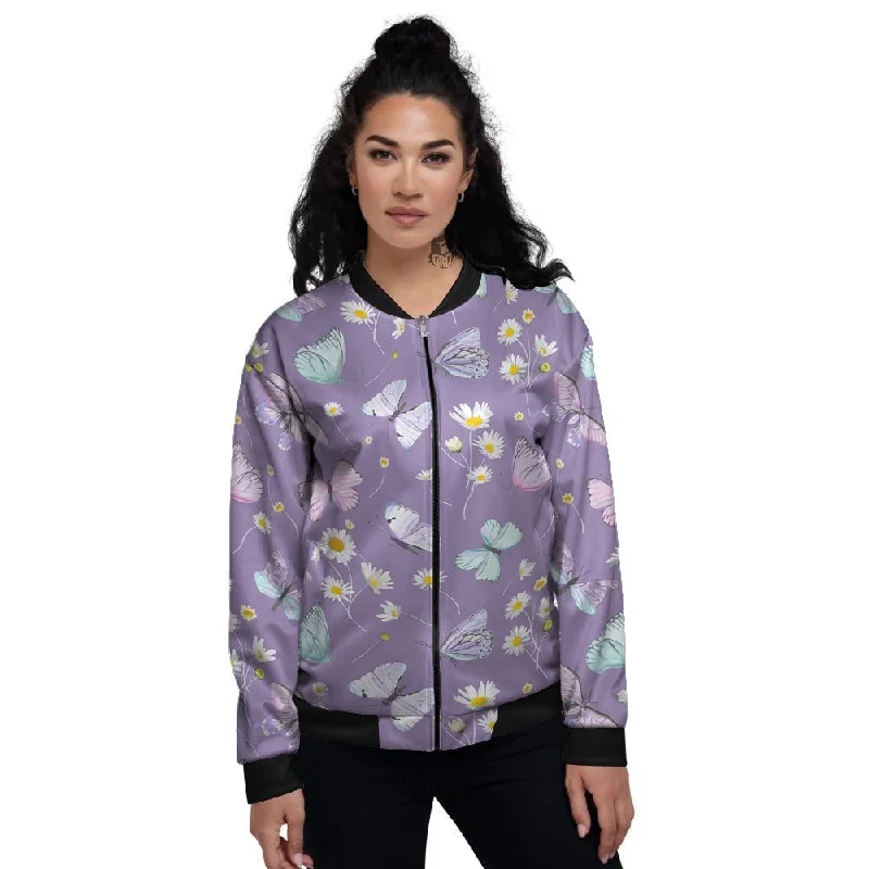 Butterfly Spring Print Pattern Women's Bomber Jacket