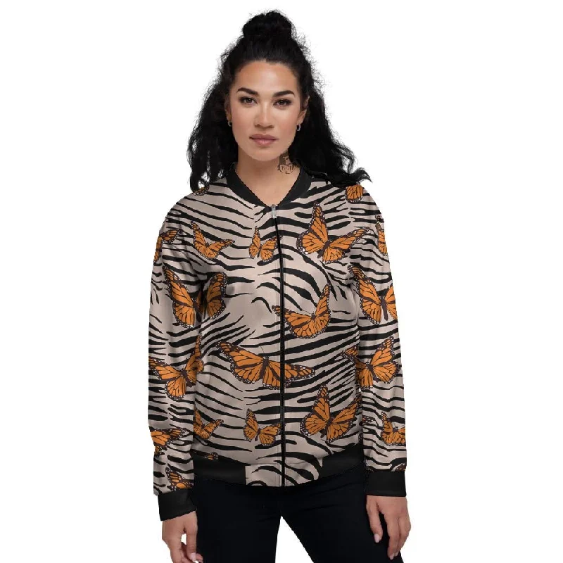 Butterfly Tiger Monarch Print Pattern Women's Bomber Jacket