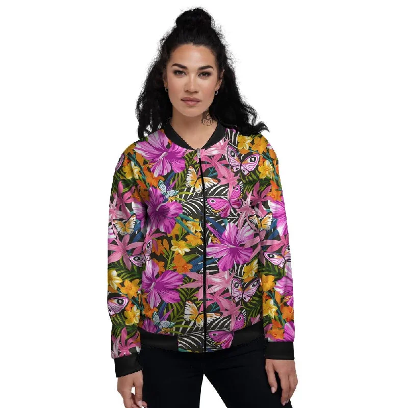 Butterfly Tropical Print Pattern Women's Bomber Jacket