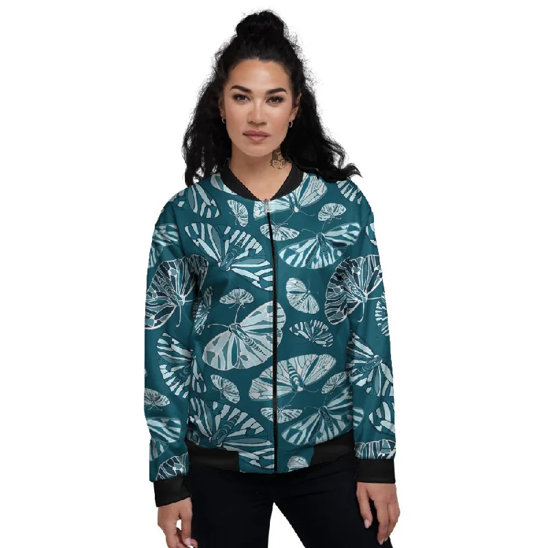 Butterfly Turquoise Print Pattern Women's Bomber Jacket