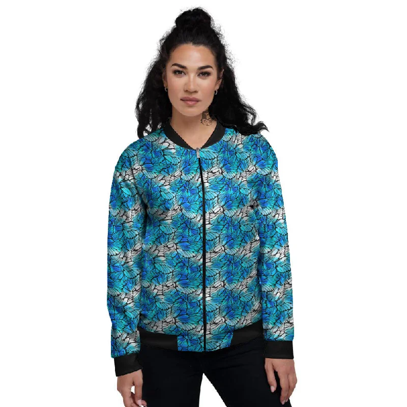 Butterfly Watercolor Blue Print Pattern Women's Bomber Jacket