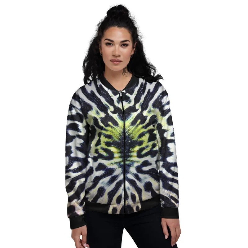 Butterfly Wing Skin Black White And Green Print Women's Bomber Jacket