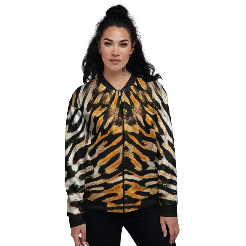 Butterfly Wing Skin White Orange Tiger Print Women's Bomber Jacket