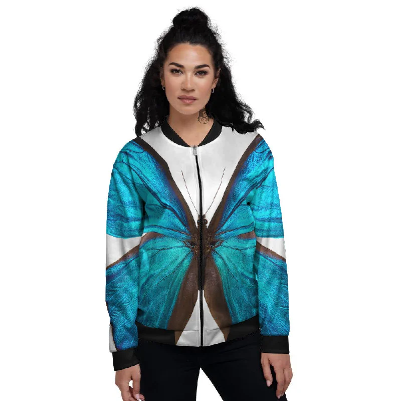 Butterfly Wings Blue Monarch Print Women's Bomber Jacket