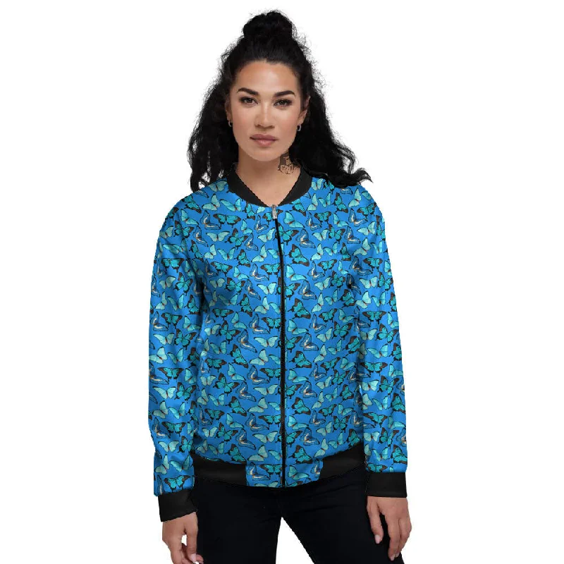 Butterfly Wings Blue Print Pattern Women's Bomber Jacket